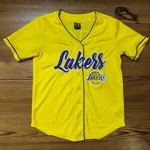 Ultra Game yellow LA Lakers #42‎ button up baseball jersey SIZE XS